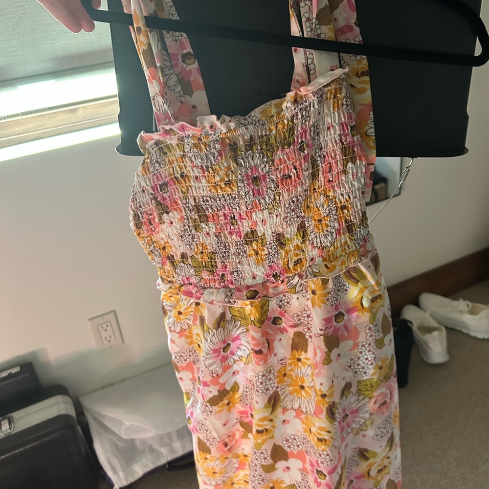 Floral Smocked Mini Dress in Pink & Mustard